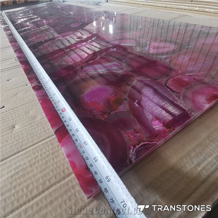 Translucent Pink Agate Semiprecious Stone Wall Panel