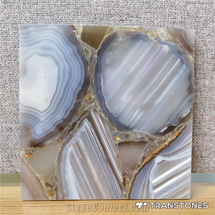 White Agate Slabs Translucent Semi-Precious Stone Agate Tile