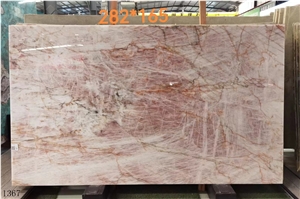 Scarlet Pink Crystal Quartzite Rose Slab In China Market