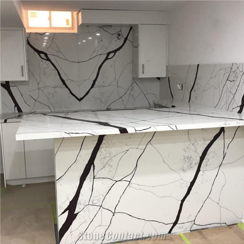 Man Made Quartz Polished White Quartz Kitchen Countertops