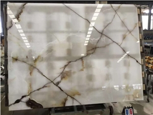 Chinese Gold Veins Luxury White Onyx Slab Tiles