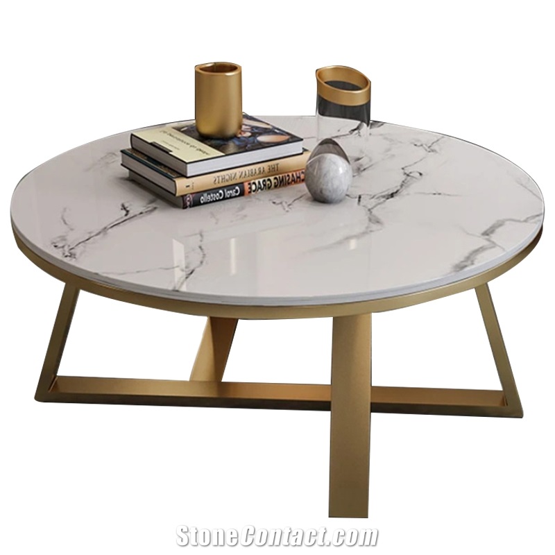 Customized Style Rectangle Round White Marble Coffee Table