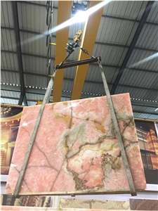 Pink Onyx Slabs Flooring Wall Tiles For Hotel Decoration