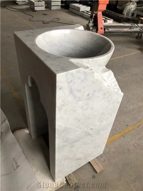 Carrara White Marble Stone Bathroom Sink Pedestal Basin