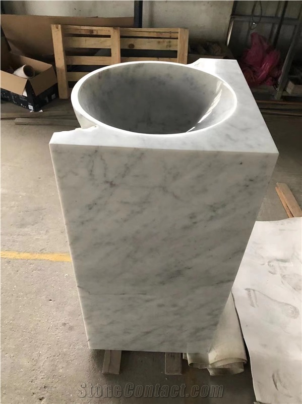 Carrara White Marble Stone Bathroom Sink Pedestal Basin