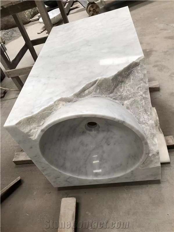 Carrara White Marble Stone Bathroom Sink Pedestal Basin