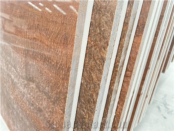Wooden Yellow Marble Laminated Panel For Wall Cladding Floor