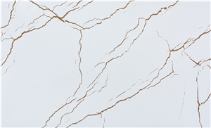 Artificial Quartz Slab The Golden Veins On White Background