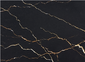 Engineered Stone Golden Veins On The Black Background.