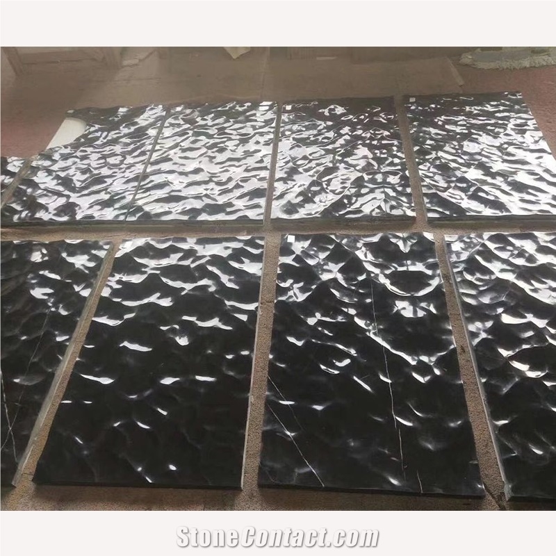 CNC Carving Black Marble Stone Wall Art Panels Wave Pattern- 3D Wall Decor Panels