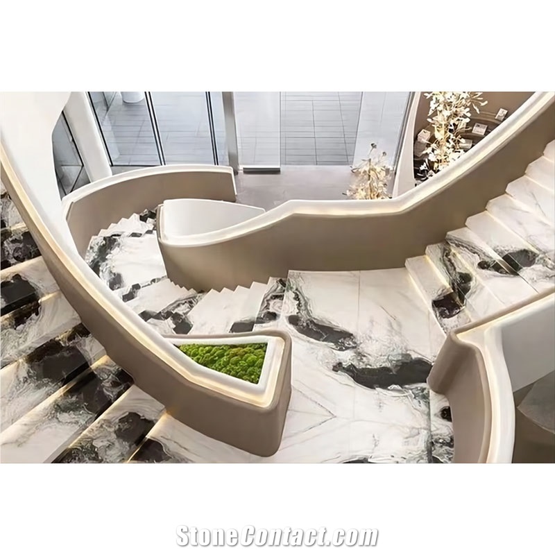 Decorated Marble Chinese Panda White Marble Stairs