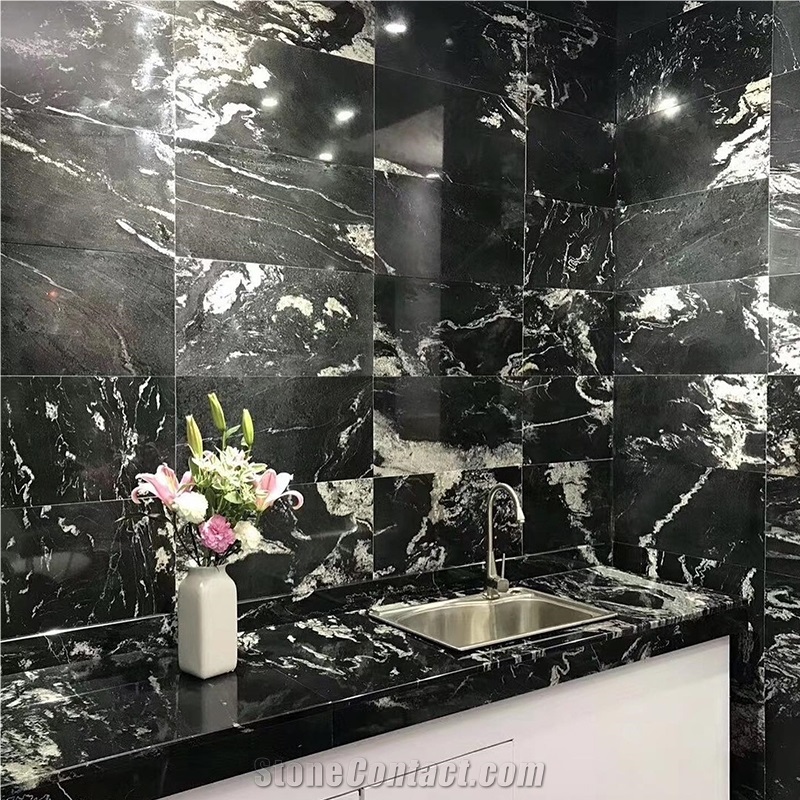 Factory Price Black Granite With White Veins Slab Countertop