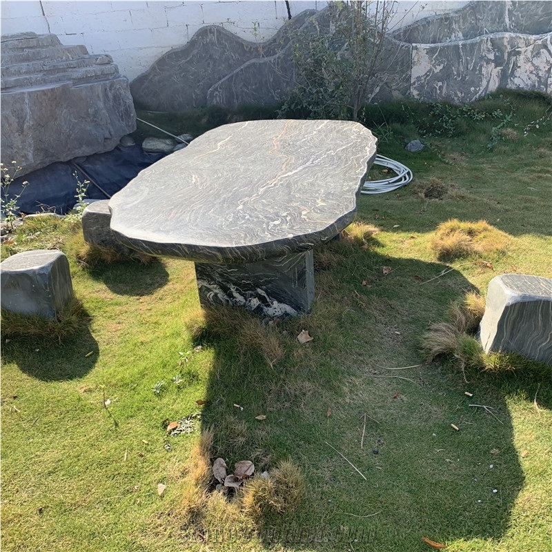 Natural Garden Furniture Stone Table Set With Chair For Sale