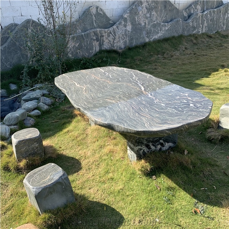 Natural Garden Furniture Stone Table Set With Chair For Sale