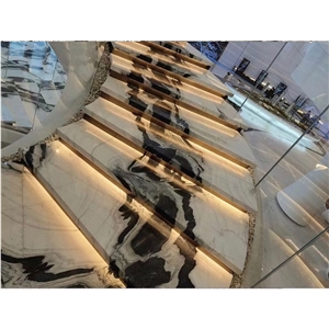 Natural Indoor White Panda Marble Staircase Spiral