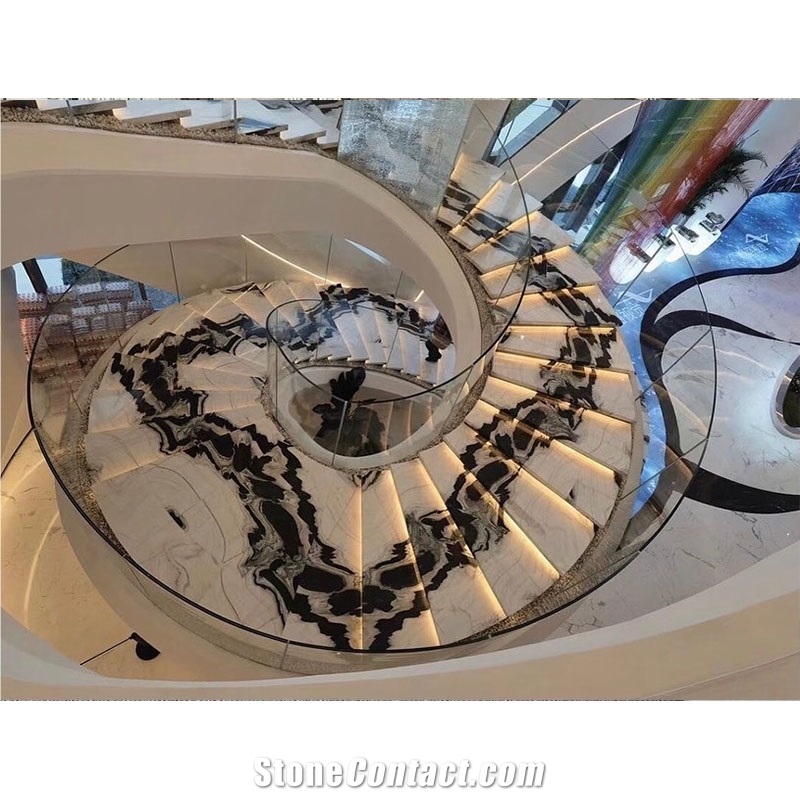 Natural Indoor White Panda Marble Staircase Spiral