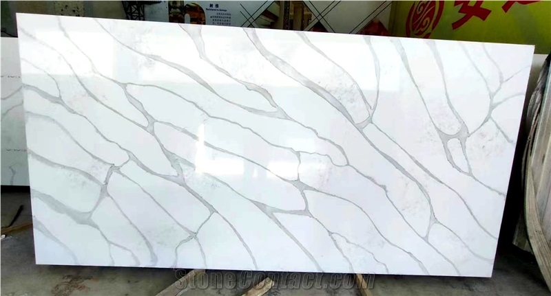 Artificial White Calacatta Quartz Stone For Table Top