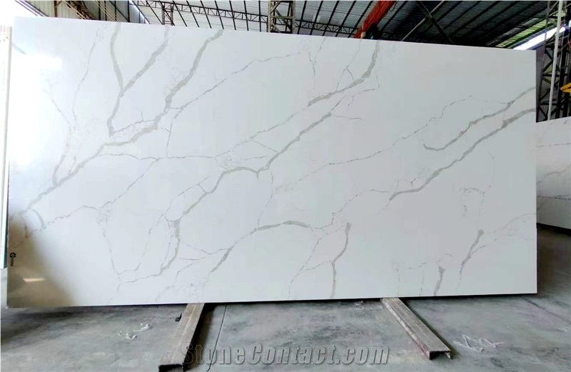 New White Calacatta Quartz Slab Artificial Marble Tiles