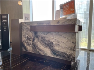 Arabescato Grigio Rosa Marble Bank Reception Counters, Commercial Counters