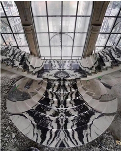 Bookmatch Marble Spiral Staircase Stone Panda Veining Stairs