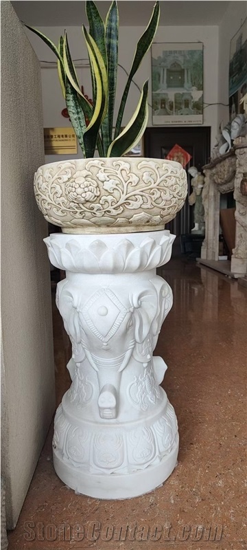 Carving Stone Planters Marble White Jade Garden Flower Pots