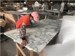 Luxury Stone Dining Table Glaze Marble Arabescato Work Tops