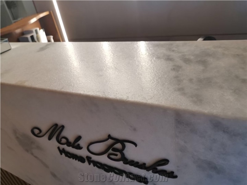 Marble Interior Reception Desk Stone Monte Bianco Furniture