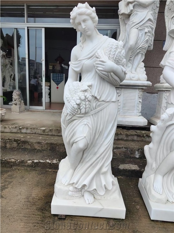 Outdoor Stone Sculpture White Marble Modern Garden Statue