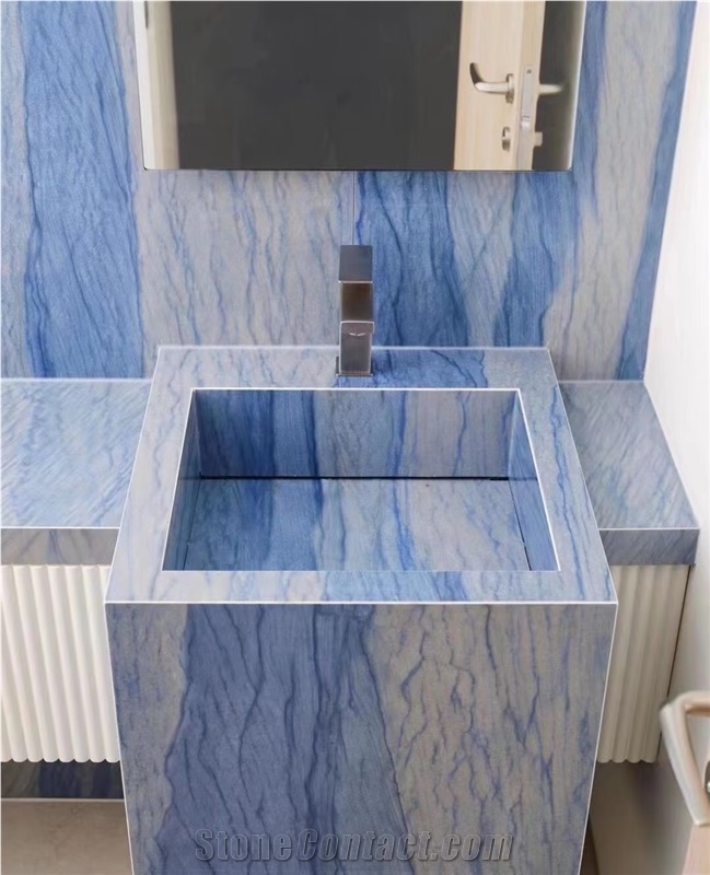 Prefab Residential Bath Tops Azul Macaubas Quartzite Sink