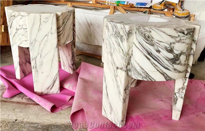 Solid Stone Hotel Side Table Marble Carrara Coffee Furniture