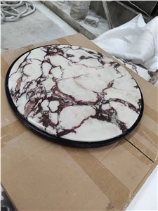 Waterjet Round Stone Table Tops Marble Viola Inlaid Work Top