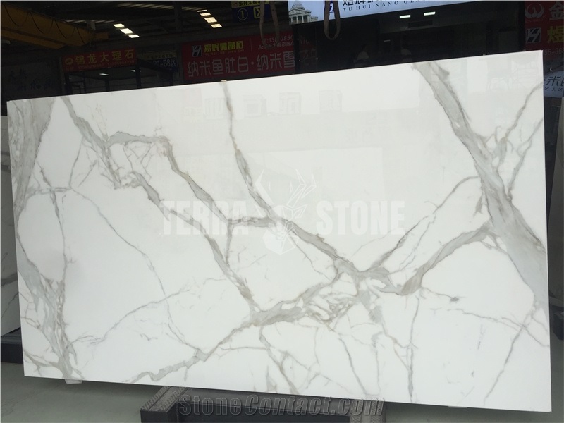 Artifical Marble Carrera White Stone Nano Glass Slab