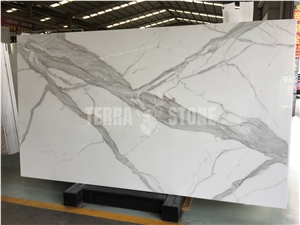Polished Calacatta Vein Nano Glass Crystallized Marble Slab