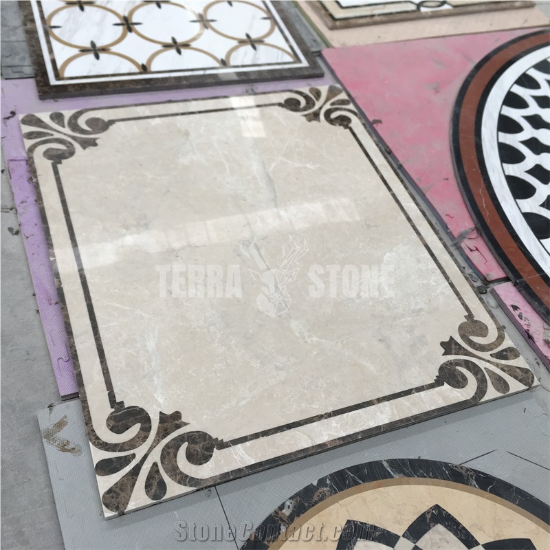 Beige Stone Floor Carpet Tile Waterjet Marble Medallion
