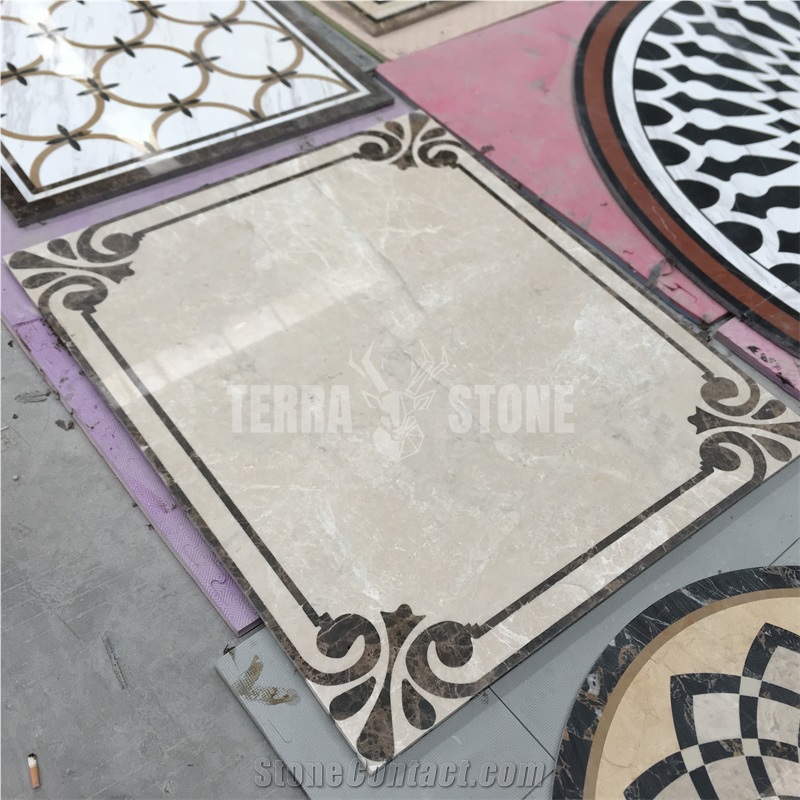 Beige Stone Floor Carpet Tile Waterjet Marble Medallion