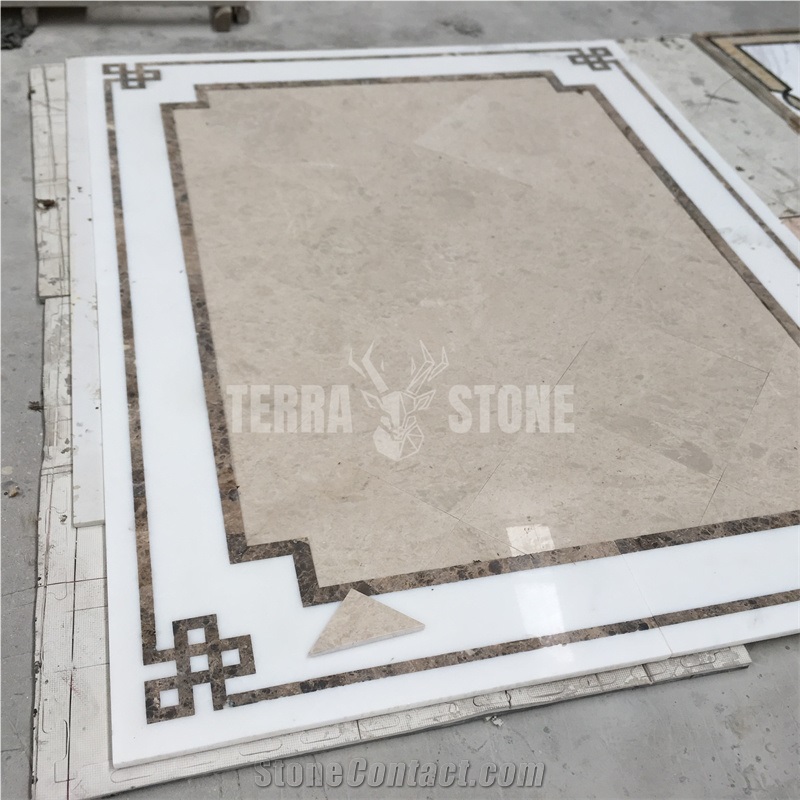 Crema Marfil Beige Marble Waterjet Medallion Stone Carpet