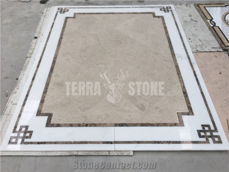 Crema Marfil Beige Marble Waterjet Medallion Stone Carpet