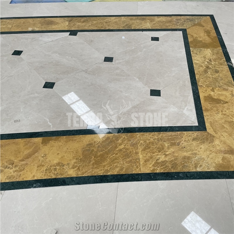 Crema Marfil Dark Green Marble Waterjet Patterntile For Hotel Floor