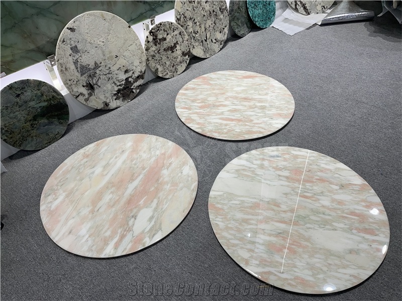 Norwegian Rose Marble Table Tops Round Restaurant Stone Top
