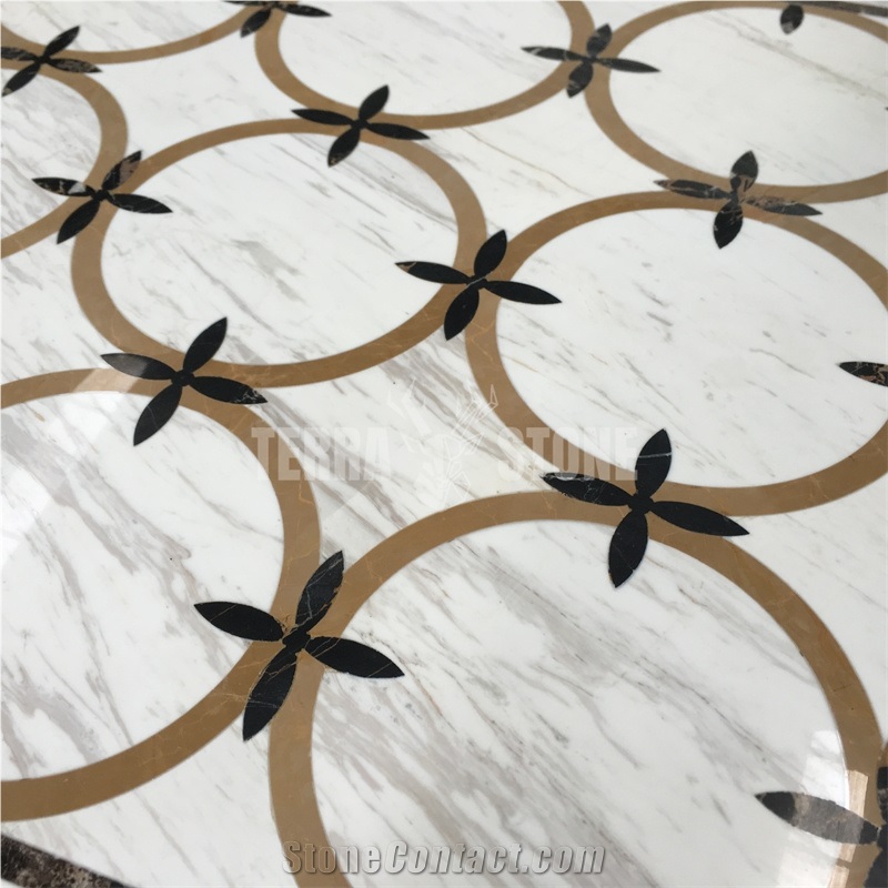 White Marble Waterjet Marble Medallion Corridor Floor