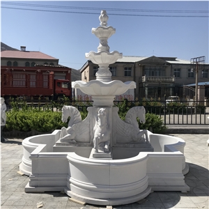 4 Horses White Marble Carving Big Garden Water Fountain