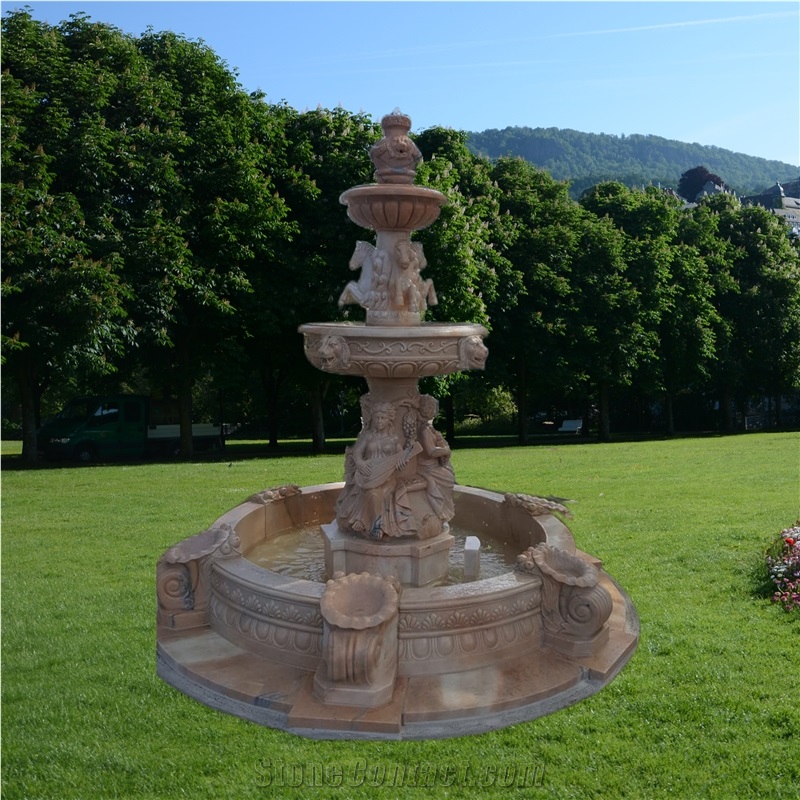 4 Horses White Marble Carving Big Garden Water Fountain