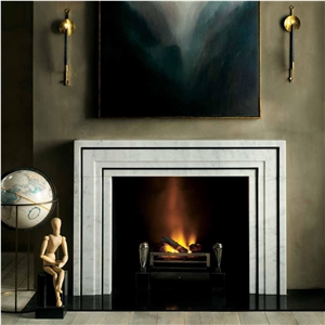 Custom Made Contemporary Fireplace Mantel In White Marble
