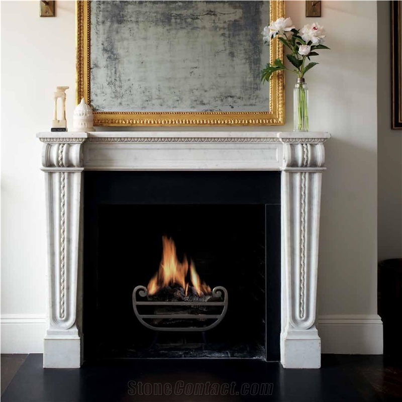 Custom Made Contemporary Fireplace Mantel In White Marble