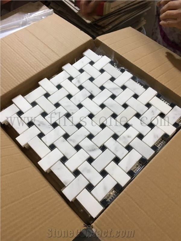 China Danby White Marble Basketwave Mosaic 1"X2" Basketwave