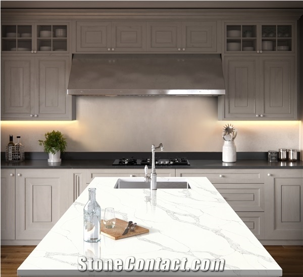 Kitchen Counter Top Calacatta Quartz Slabs Tiles Quality