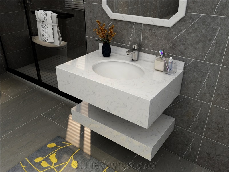 Plain White Artificial Marble Bathroom Basin