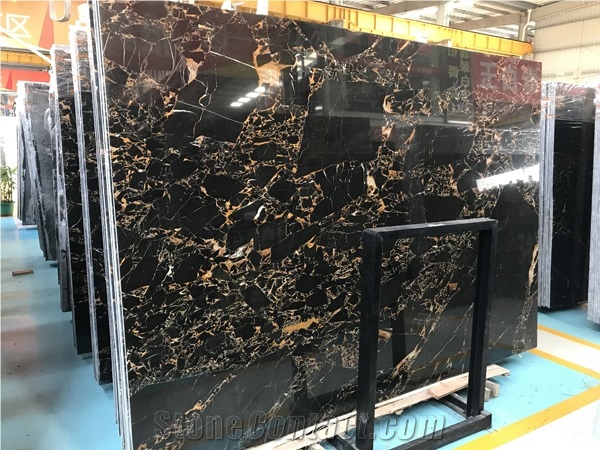 China Black Portoro Golden Marble Slab Wall Tiles