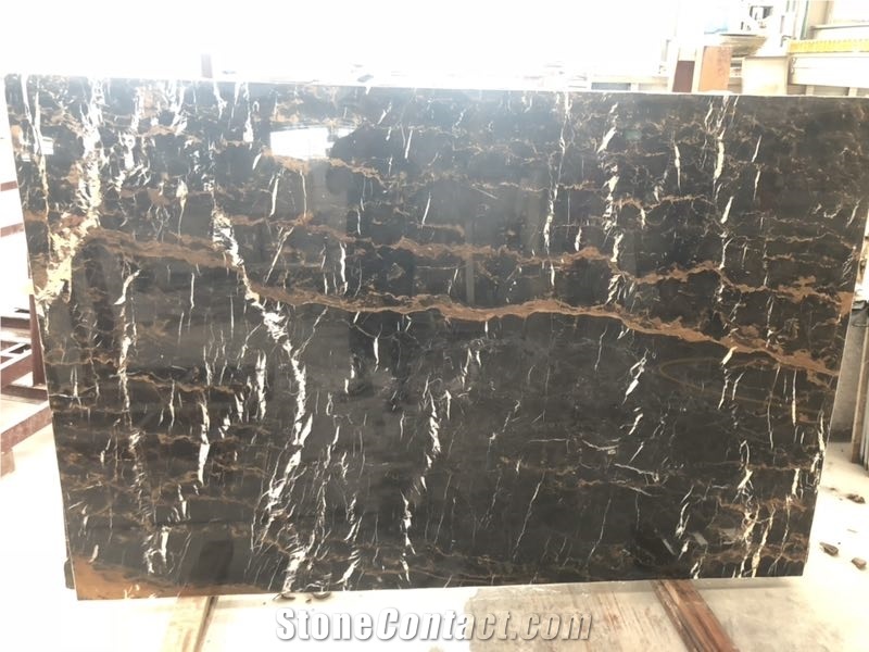 China Black Portoro Golden Marble Slab Wall Tiles