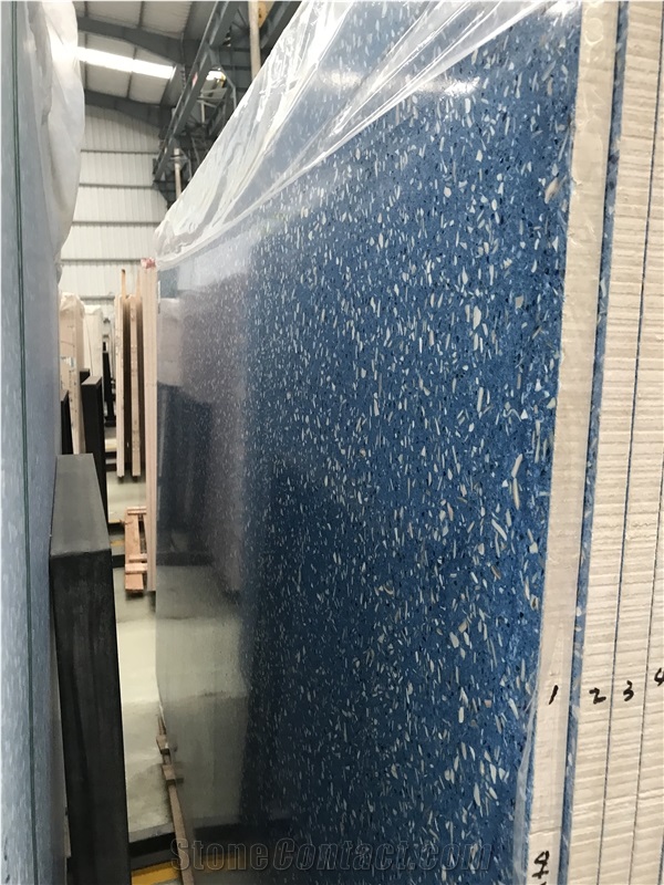 Blue Concrete Artificial Stone Inorganic Terrazzo Slab